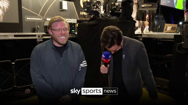 Ahead of the Premier League Darts Play-Offs, comedian Rob Beckett banters Sky Sports' Michael Bridge