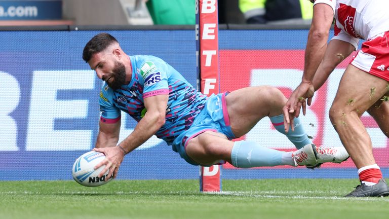 Picture by John Clifton/SWpix.com - 18/05/2024 - Rugby League - Betfred Challenge Cup Semi Final - Hull KR v Wigan Warriors - Eco-Power Stadium, Doncaster, England - Wigan Warriors' Abbas Miski scores his second try