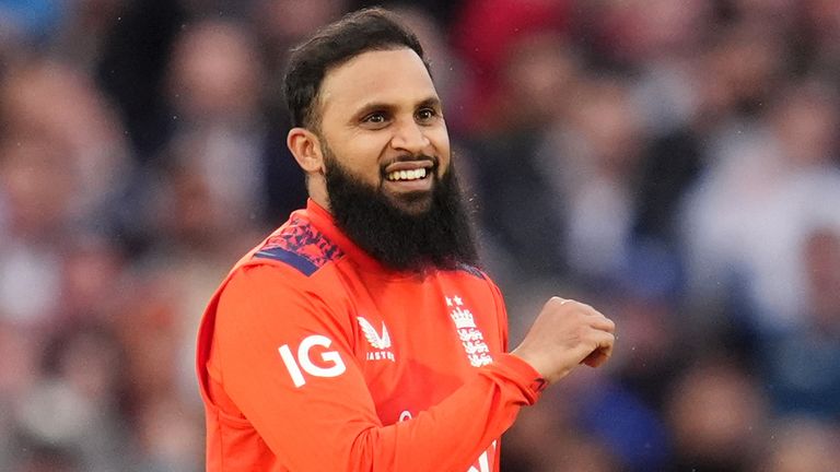 England's Adil Rashid after taking the wicket of Pakistan's Shadab Khan in fourth T20