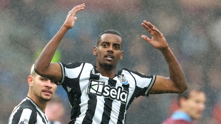 Alexander Isak celebrates making it 4-0 to Newcastle shortly after missing a penalty