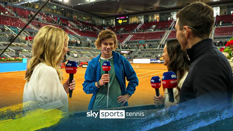 Andrey Rublev speaks to Sky Sports after defeating Carlos Alcaraz in Madrid