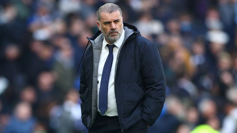 Manager of Tottenham Hotspur, looks dejected after the team's defeat during the Premier League match between Tottenham Hotspur and Arsenal FC at Tottenham Hotspur Stadium on April 28, 2024 in London, England. 