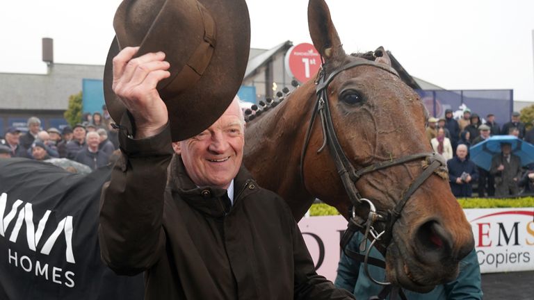 Willie Mullins celebrates his record breaking feat 