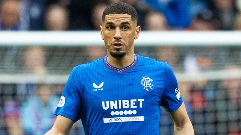 GLASGOW, SCOTLAND - MAY 05: Rangers' Leon Balogun in action during the Premier League match between 