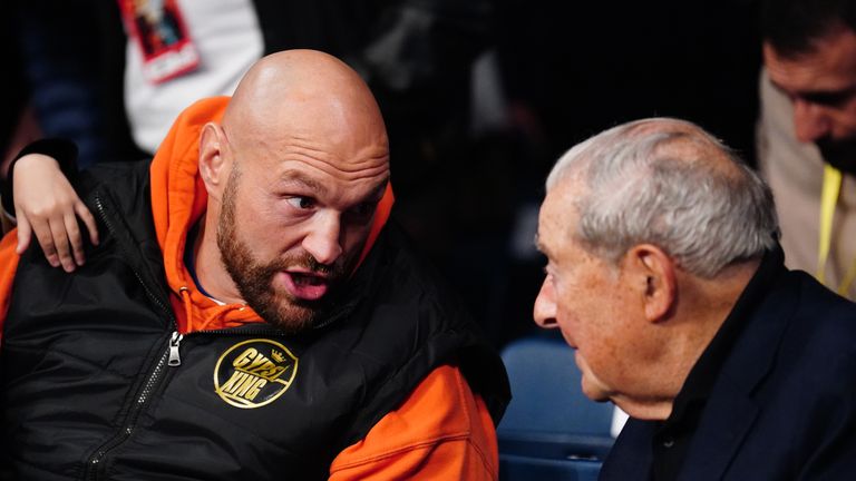 Boxer Tyson Fury and promotor Bob Arum can be seen watching and undercard fight at the OVO Arena Wembley, London. Picture date: Saturday January 28, 2023.
