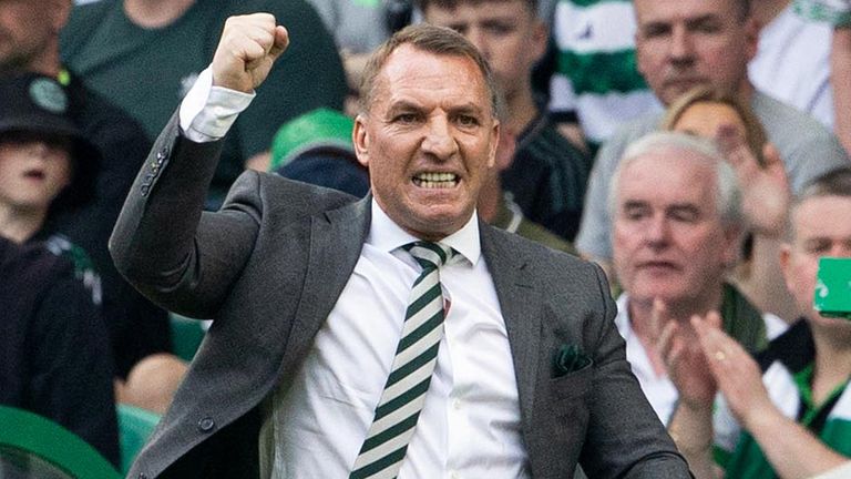 GLASGOW, SCOTLAND - MAY 11: Celtic manager Brendan Rodgers during a cinch Premiership match between Celtic and Rangers at Celtic Park, on May 11, 2024, in Glasgow, Scotland. (Photo by Alan Harvey / SNS Group)