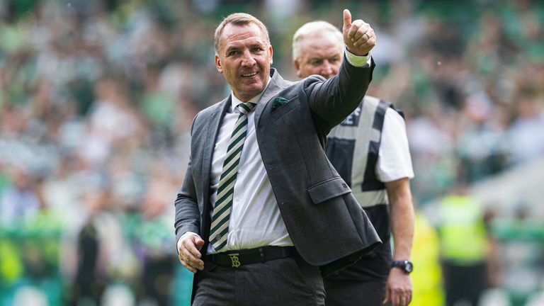 GLASGOW, SCOTLAND - MAY 11: Celtic manager Brendan Rodgers at full time during a cinch Premiership match between Celtic and Rangers at Celtic Park, on May 11, 2024, in Glasgow, Scotland. (Photo by Alan Harvey / SNS Group)