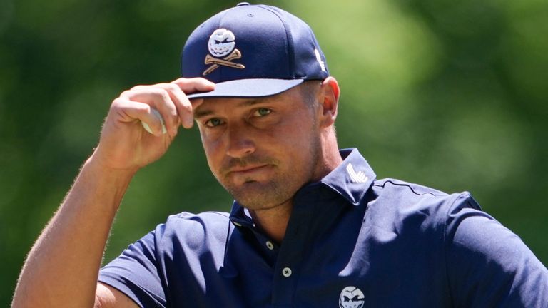 Bryson DeChambeau waves after making a putt on the second hole during the final round of the PGA Championship golf tournament at the Valhalla Golf Club, Sunday, May 19, 2024, in Louisville, Ky. (AP Photo/Matt York)