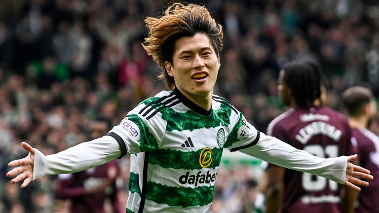 Kyogo Furuhashi after scoring Celtic's opener
