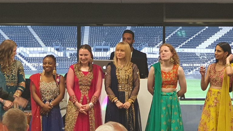Derby County's women's players wore traditional Indian outfits for the Punjabi Ram's 10th anniversary celebrations