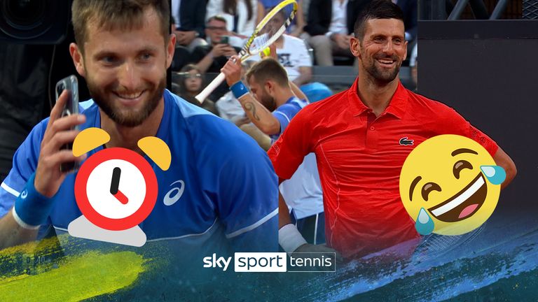 Corentin Moutet&#39;s alarm on his phone goes off mid-match whilst playing against Novak Djokovic in Rome, everyone involved saw the funny side of the moment. 