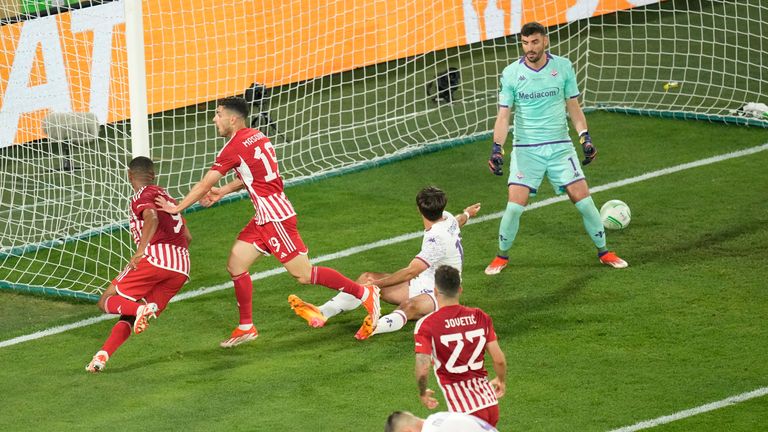 Olympiakos' Ayoub El Kaabi scores the only goal
