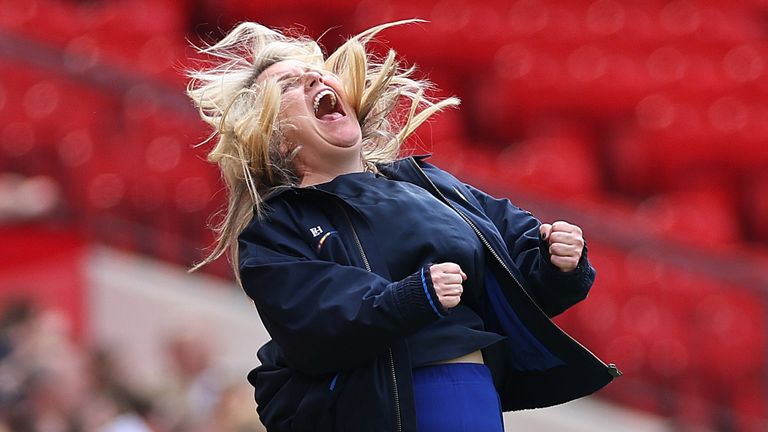 Emma Hayes celebrates as Chelsea take the lead