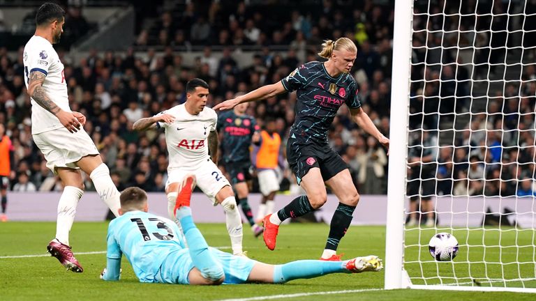 Erling Haaland tapped home to give Man City a second-half lead at Tottenham