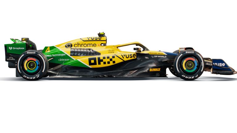 迈凯伦将在 2024 年摩纳哥大奖赛上使用特殊涂装，以向埃尔顿·塞纳致敬（图片来源：迈凯伦 F1）