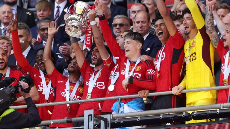 Bruno Fernandes lifts the FA Cup at Wembley