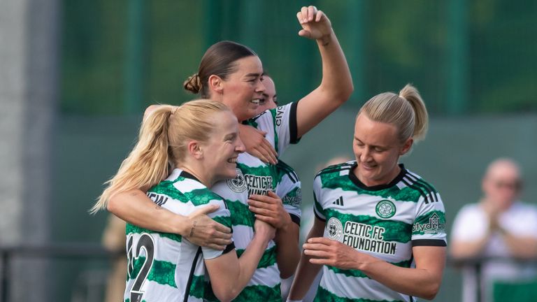 Tash Flint put Celtic ahead as the beat Hearts to edge closer to the title (Credit: Colin Poultney/SWPL)