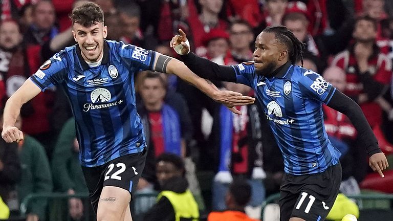 Atalanta's Ademola Lookman (right) celebrates scoring their side's first goal of the game during the UEFA Europa League final 