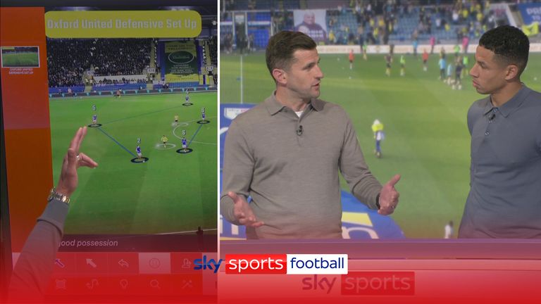 Portsmouth manager John Mousinho previews Peterborough and Oxford's second leg League One play-off match using the touchscreen to show how he expects both sides to set up for the game. 