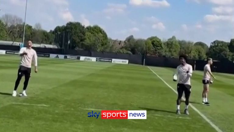 Fulham striker Raul Jimenez filmed his teammates enjoying the sun and flying kites in training ahead of their match against Manchester City.