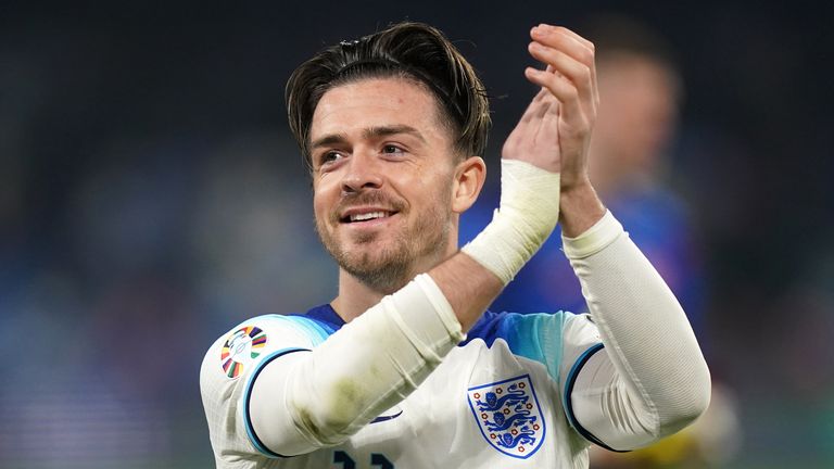 England's Jack Grealish applauds the fans following the UEFA Euro 2024 qualifying match at the Diego Armando Maradona Stadium in Naples, Italy. Picture date: Thursday March 23, 2023.