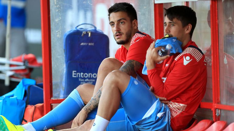 Joselu - pictured on the bench next to Bojan - scored just four goals in 22 Premier League appearances for Stoke