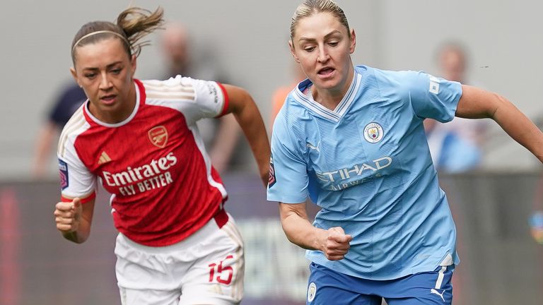 Manchester City's Laura Coombs (right) and Arsenal's Katie McCabe in action