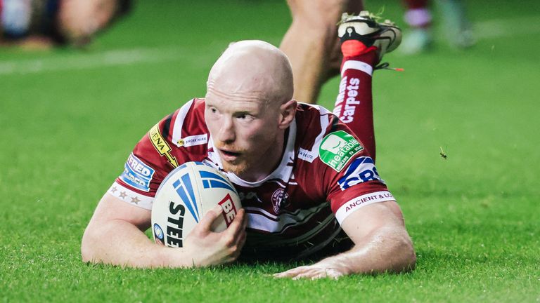 Wigan captain Liam Farrell crossed for his 150th try in the win over the Catalans