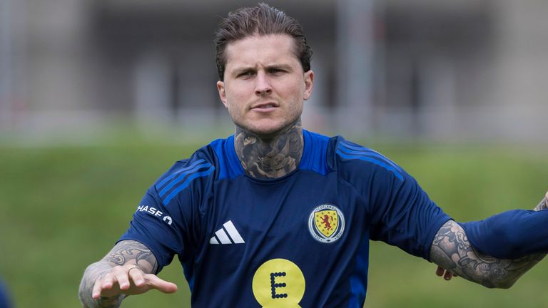 GLASGOW, SCOTLAND - MAY 30: Lyndon Dykes during a Scotland National Team training session at Lesser Hampden, on May 30, 2024, in Glasgow, Scotland. (Photo by Craig Williamson / SNS Group)