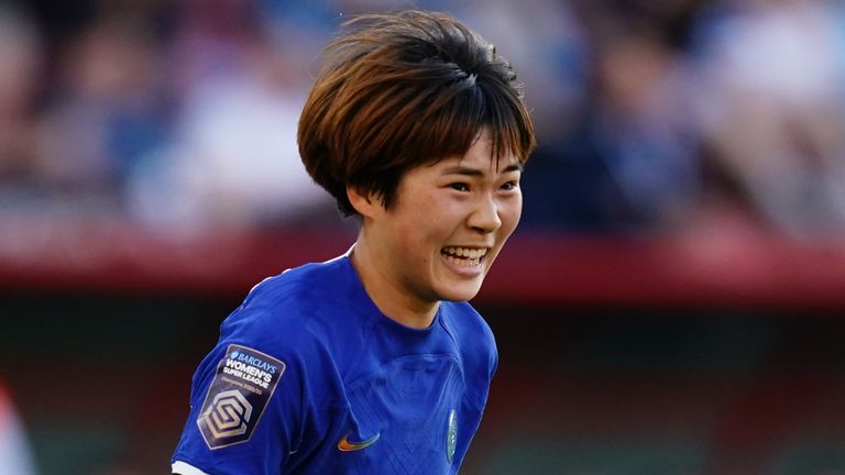 Chelsea's Maika Hamano celebrates scoring against Tottenham
