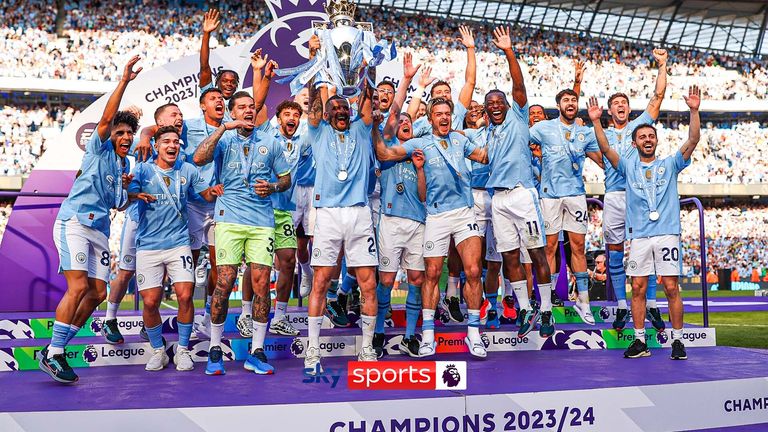 Manchester City are Premier League Champions and lift the trophy!
