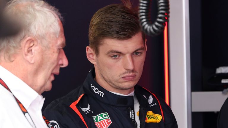 Red Bull driver Max Verstappen of the Netherlands is in garage before the qualifying session ahead of the Formula One Monaco Grand Prix at the Monaco racetrack, in Monaco, Saturday, May 25, 2024. (Claudia Greco/Pool Photo via AP)