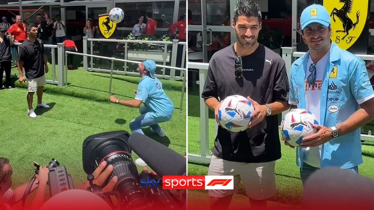 Ahead of the Miami Grand Prix, Ferrari's Carlos Sainz engaged in a game of head tennis with Inter Miami's Luis Suarez!