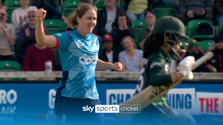 Nat Sciver-Brunt continues off the back of her incredible batting performance to take England's fourth wicket as she bowls out Najiha Alvi. 