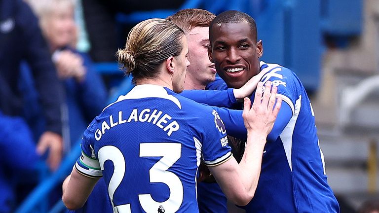 Nicolas Jackson celebrates after scoring Chelsea's fourth