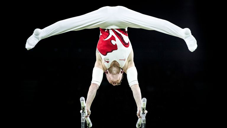 England's Nile Wilson wins  Silver on the Men's Parallel Bars at the Coomera Indoor Sports Centre during day five of the 2018 Commonwealth Games in the Gold Coast, Australia. 