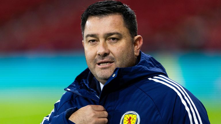 GLASGOW, SCOTLAND - OCTOBER 31:  Scotland Head Coach Pedro Martinez Losa during a UEFA Womens Nations League match between Scotland and The Netherlands at Hampden Park, on October 31, 2023, in Glasgow, Scotland. (Photo by Mark Scates / SNS Group)