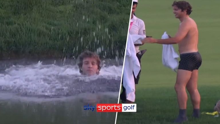 A spectator stripped down & jumped into the water to retrieve Adam Hadwin’s club on the 7th hole at the PGA Championship.
