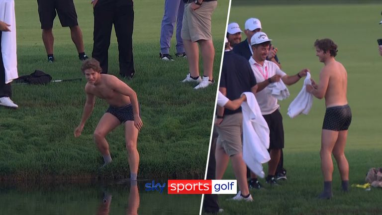 A spectator stripped down & jumped into the water to retrieve Adam Hadwin’s club on the 7th hole at the PGA Championship.