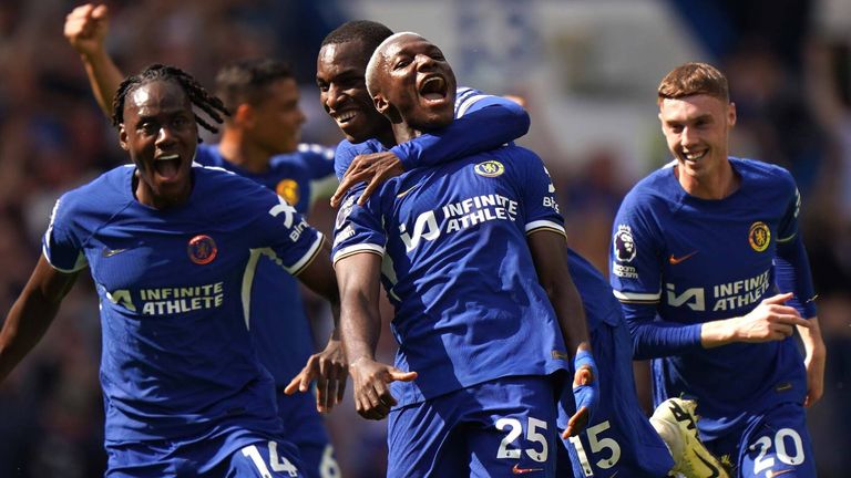 Moises Caicedo celebrates after putting Chelsea in front against Bournemouth