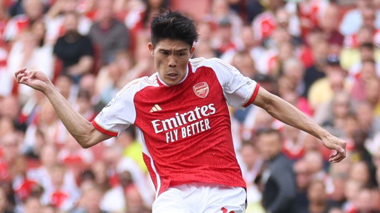 Takehiro Tomiyasu fires in Arsenal's equaliser against Everton