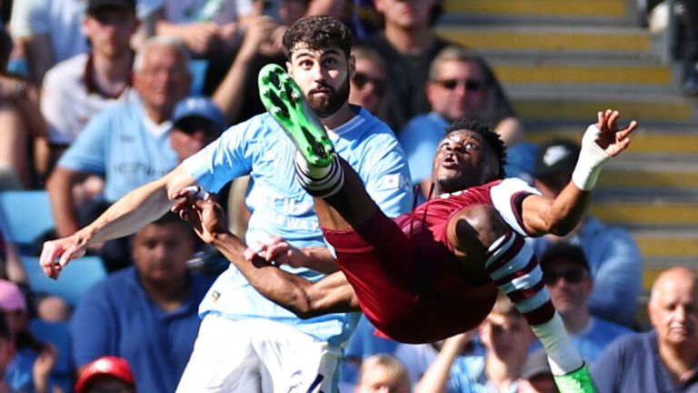 Mohammed Kudus pulls a goal back for West Ham at the Etihad with an acrobatic overhead kick