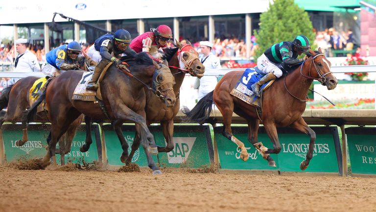  Mystik Dan with jockey Brian J. Hernandez Jr. aboard wins the 150th running of the Kentucky Derby on May 4, 2024, at Churchill Downs in Louisville, Ky.