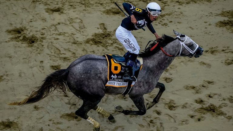 Seize the Grey, ridden by Jaime Torres, wins the Preakness Stakes