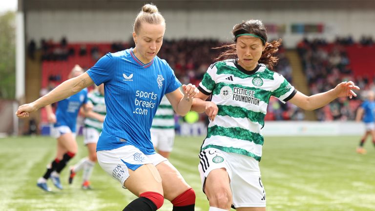 Rangers' Rachel McLaughlan and Celtic's Shen Mengyu in action