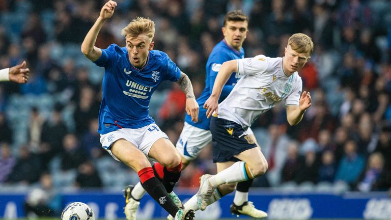 GLASGOW, SCOTLAND - MAY 14: Rangers' Ross McCausland in action during a cinch Premiership match between Rangers and Dundee at Ibrox Stadium, on May 14, 2024, in Glasgow, Scotland.  (Photo by Alan Harvey / SNS Group)