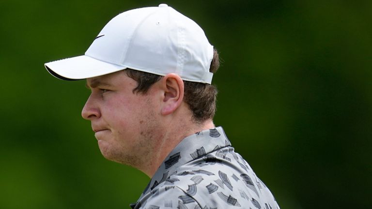 Robert MacIntyre, of Scotland, waves after making a putt on the first hole during the third round of the PGA Championship golf tournament at the Valhalla Golf Club, Saturday, May 18, 2024, in Louisville, Ky. (AP Photo/Sue Ogrocki)