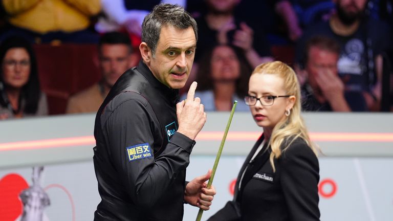 Cazoo World Snooker Championship 2024 - Day Twelve - The Crucible
Ronnie O'Sullivan and Referee Desislava Bozhilova during his match with Stuart Bingham on day twelve of the 2024 Cazoo World Snooker Championship at the Crucible Theatre, Sheffield. Picture date: Wednesday May 1, 2024.