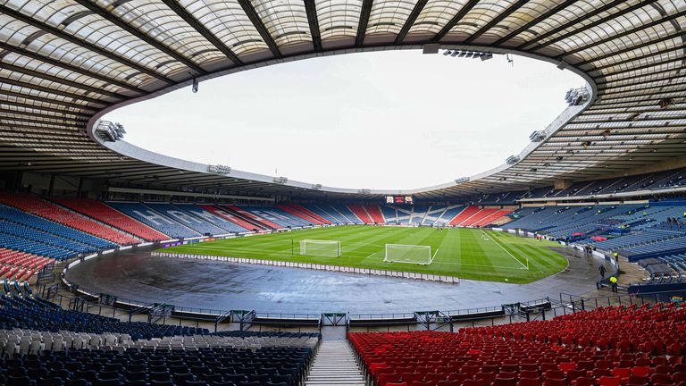 GLASGOW, SCOTLAND - MAY 03: A general stadium view during a cinch Championship match between Queen's Park and Airdrieonians at Hampden Park, on May 03, 2024, in Glasgow, Scotland. (Photo by Ross Parker / SNS Group)