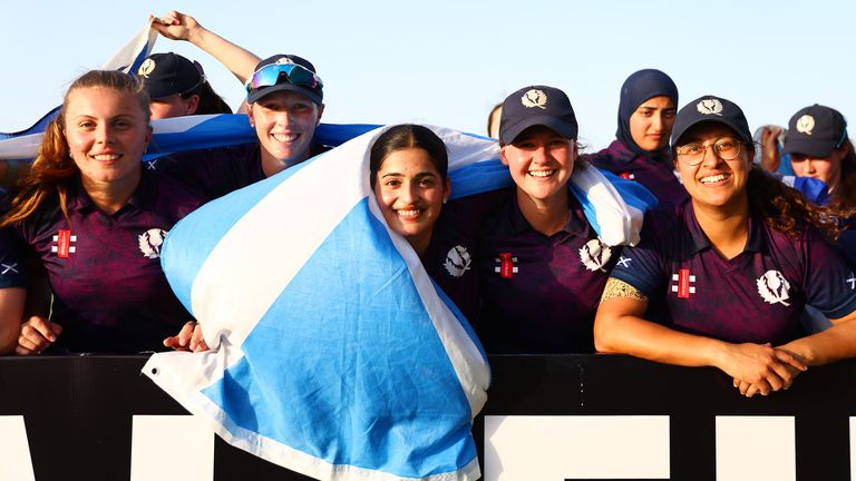 Scotland celebrate qualification for women's T20 World Cup in Bangladesh in October 2024 (Getty Images)